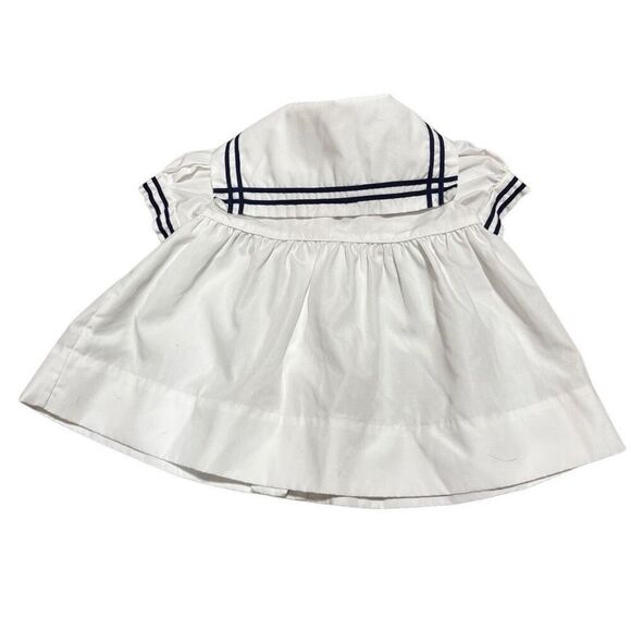 Retro Nautical Baby Dress - 3-6 Months - Caplet & Blue Trim - Picture 2 of 4